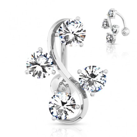 Piercing 4 steentjes - zilver wit - LMPiercings