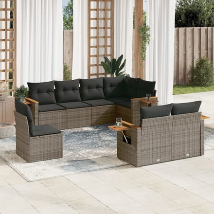 vidaXL - 8-delige - Loungeset - met - kussens - poly - rattan - grijs
