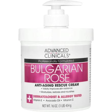 Advanced Clinicals, Anti-Aging Rescue Crème, Bulgaarse Roos, 16 oz (454 gr) white