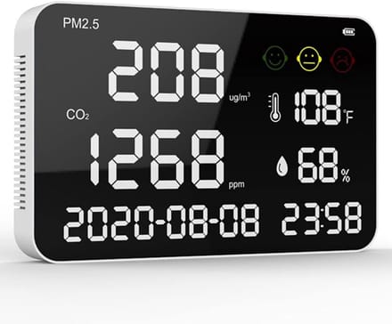 CO2-meter Luchtkwaliteit - Luchtkwaliteitmeter Vochtigheid - Binnenlucht Monitoren - Ingebouwde Batterij Alarm - 36 x 23 x 4.5 cm - Wit