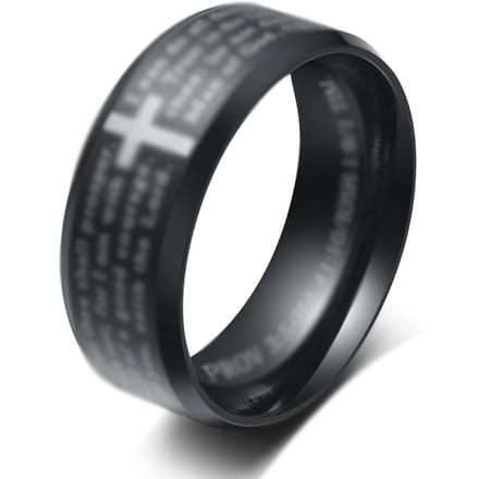 Bague Anneau Croix Inspirante Européenne et Américaine Acier Titane Écriture 13# black