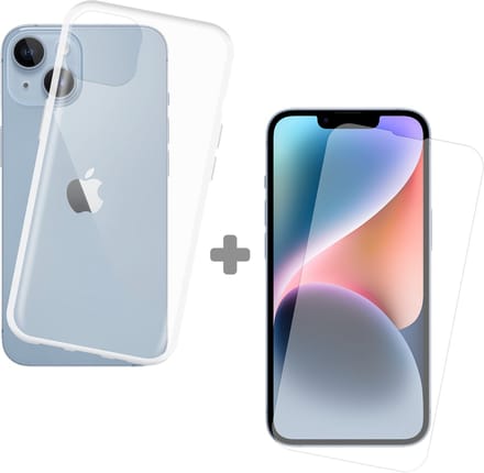 Just in Case soft TPU Hoesje + Tempered Glas Screenprotector geschikt voor iPhone 14 - Transparant