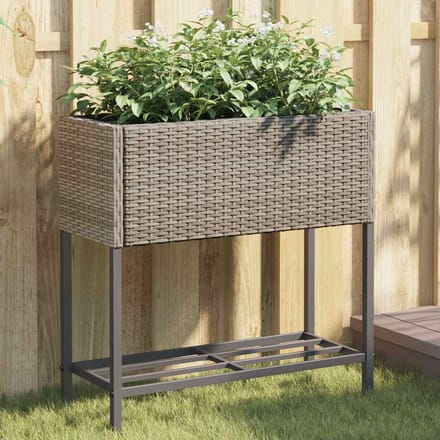 vidaXL - Plantenbak - met - schap - poly - rattan - grijs