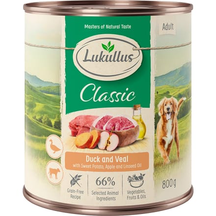 6x800g Adult Eend & Kalf Lukullus Natuurkost Graanvrij Hondenvoer nat