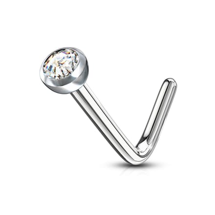 Neuspiercing L-bend steen ingelegd 2mm - wit - LMPiercings