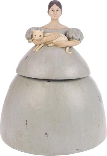 Meisje met witte kat Doos grijs Ø20xH24cm