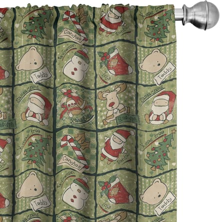 ABAKUHAUS Gordijnen – 2x75x175 cm – Olijfgroen/Wit, 6,5 cm rodsleeve