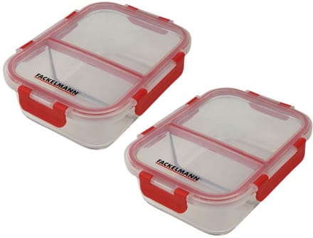 Set van 2 glazen lunchboxen met twee vakken 1000 ml Fackelmann Move