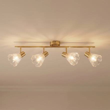 Lindby plafondspot Margaux, 4-lamps, messing/helder, glas