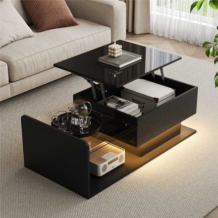 Salontafel - Hoogglans - Met Glasblad En LED-Effect - Glas - Zwart