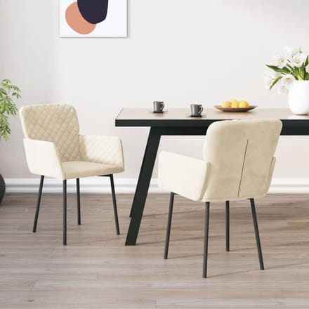 vidaXL - Eetkamerstoelen - 2 - st - fluweel - crèmekleurig