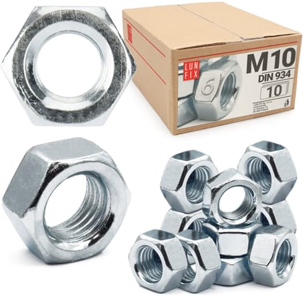LUN FIX - Zeskantmoer M10 DIN 934 klasse 6 verzinkt - 10 Stuks