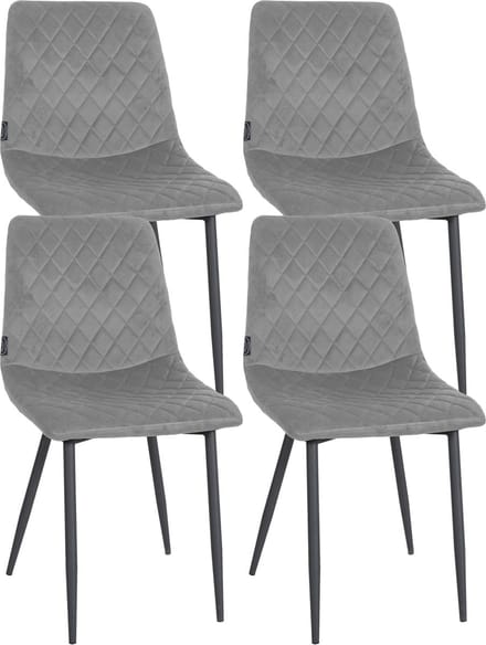 CLP Telde Set van 4 Eetkamerstoelen - Zonder armleuning - Metaal frame - Fluweel - Velvet - grijs