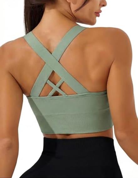 Dames sportbeha met medium ondersteuning - Draadloos crossback design - Groen - XL