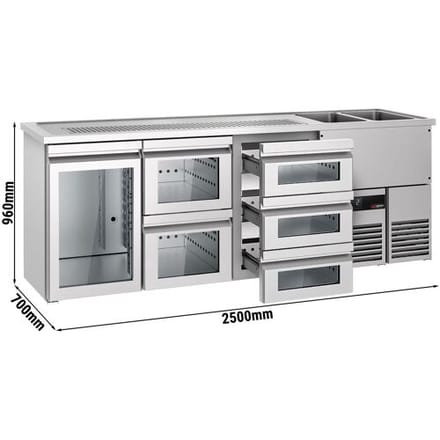 GGM Gastro Bierkoeling PREMIUM - 2500x700mm - 1 glazen deur & 5 laden zilver