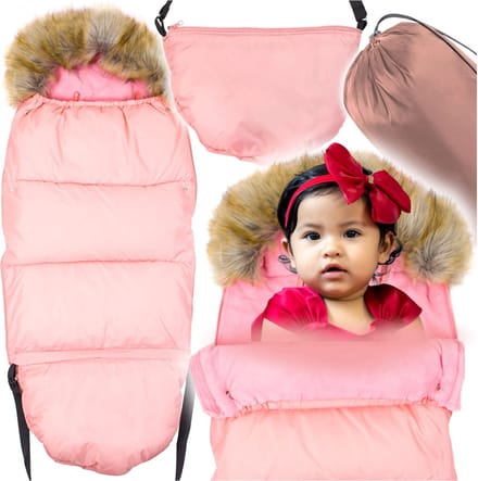 Roze voetenzak - kinderwagen - bont - tas - hoes - 110x45 cm