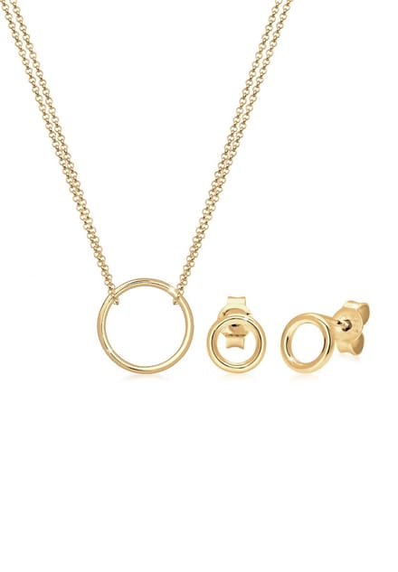 Elli Sieraden Set Geo Cirkel Basic Minimal 925 Zilver verguld