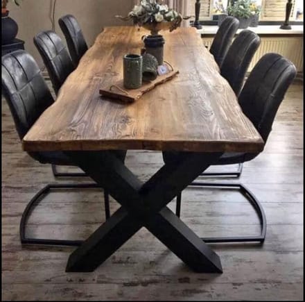 Boomstamtafel - Eettafel Boomstam effect - Tafelpoten Metaal Zwart X - 220x90