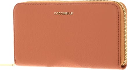 COCCINELLE Leren Portemonnee Metallic Soft Zip Wallet Grainy Leather Almond Beige