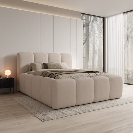 Meubella - Nihito - Tweepersoonsbed - Stof beige - 160x200 cm