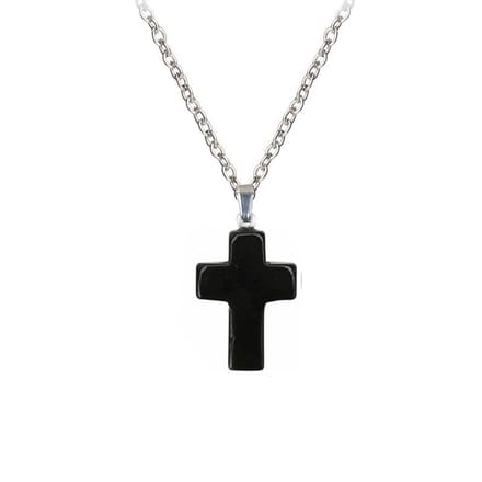 Fako Bijoux® - Ketting - Kruisje Mini - Obsidiaan - Natuursteen - 18x25mm - 50cm