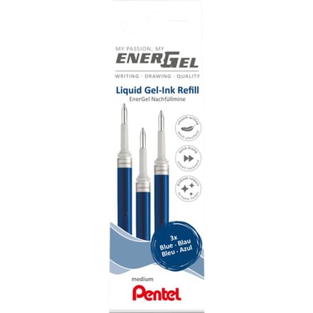 Gelschrijvervulling Pentel LR7 Energel medium blauw set à 3 stuks