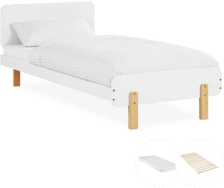 Homestyle4u Kinderbed - 90x200 cm - Houten bed - met matras - Wit