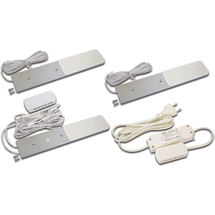 Hera LED meubelverlichting S-Pad F, set van 3, aluminium 3.000 K Dimmer