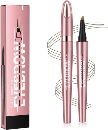 Waterproof Microblading Oogbrauwpen met 4 Fork Tips voor Natuurlijke Make-up, Zweetbestendig en Langdurig (Lichtbruin)