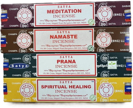 Satya - wierook - meditation - namaste - prana - spiritual healing - set van 4 doosjes