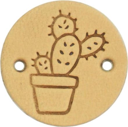 Durable Leren Label met Cactusopdruk – 2 cm – Set van 2 Stuks