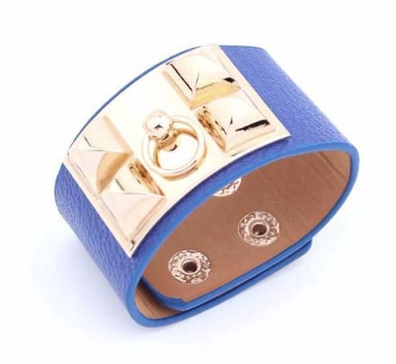 Montebello Armband Yaayoo Blue - Leer - Studs - 33mm - 18cm (aanpasbaar)
