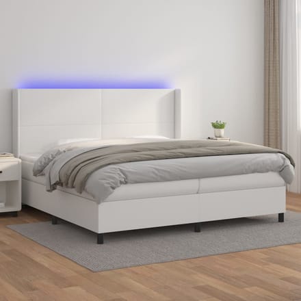 vidaXL - Boxspring - met - matras - en - LED - kunstleer - wit - 200x200 - cm
