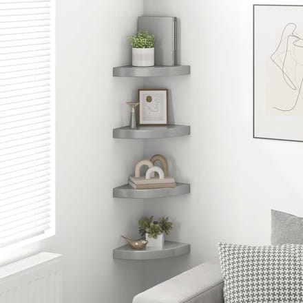 vidaXL - Hoekschappen - zwevend - 4 - st - 25x25x3,8 - cm - MDF - hoogglans - grijs
