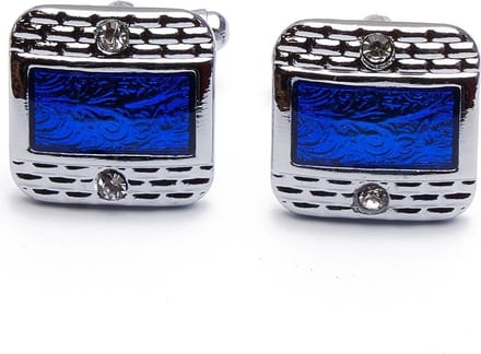 Manchetknopen - Zilver met Blauw Zilver Rand