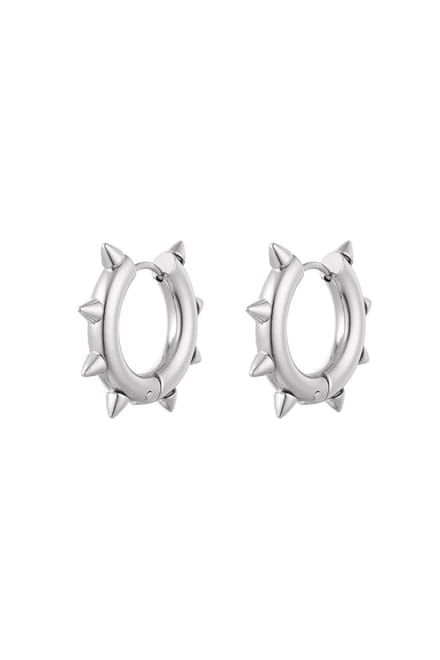 Oorbellen rond spikes groot - zilver Stainless Steel