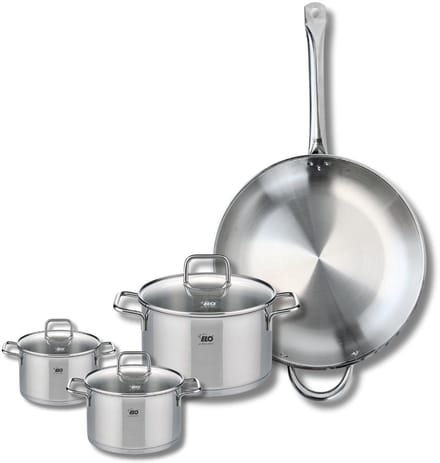 Set van 1 Koekenpan 32 cm en 3 kookpotten 12, 16 en 20 cm Elo Profi Citrin