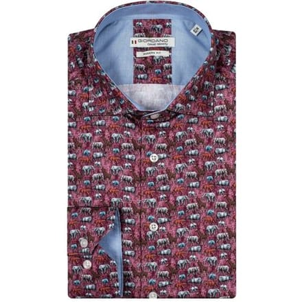 Giordano Overhemd Maggiore Animals Safari Subtle Stretch Cerise / male