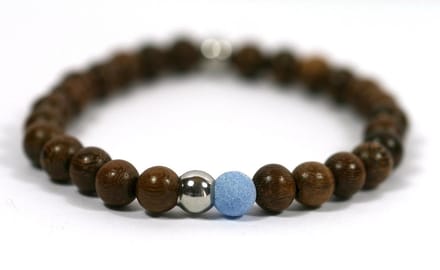 IbizaMen - robles hout 8mm - blauwe agaat - rvs kraal - 19cm