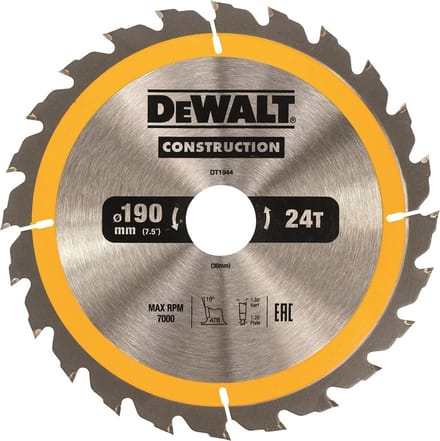 DeWalt Serie - Houtzaagblad - 190mm - 24 Tanden - Anti-Stick
