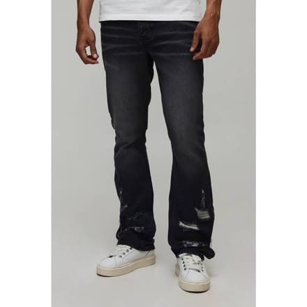 Gescheurde Flared Jeans Met Ritsdetail En Slim Stacked Fit | Washed Black | Size 32R