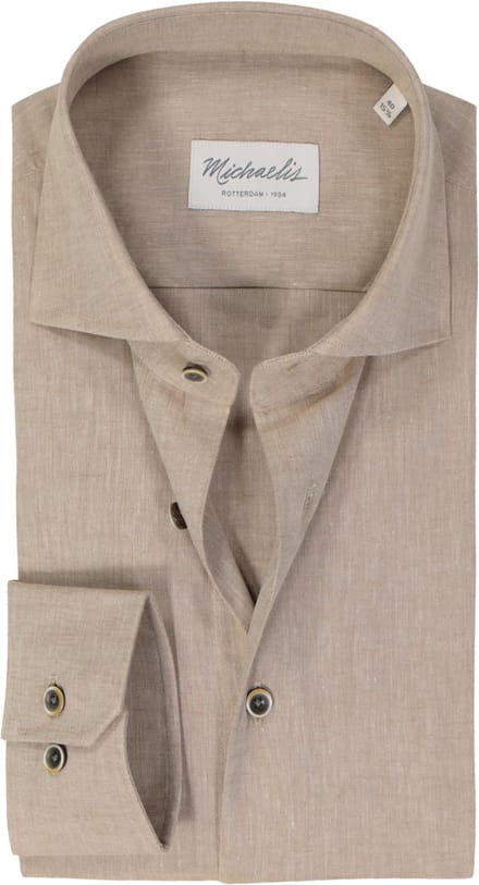 Michaelis slim fit heren overhemd - popeline - beige - Strijkvriendelijk - Boordmaat: 44