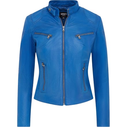 Dames blauw slim-fit leren bikerjack - Maldon