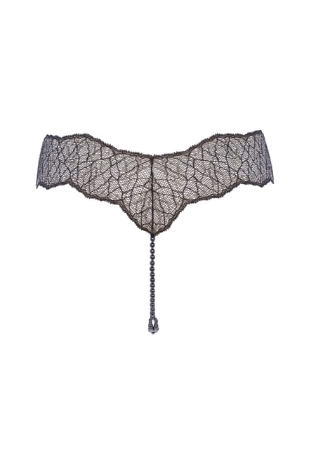 Bracli - Sydney Double Pearl String Schwarz - Luxus Dessous Größe S