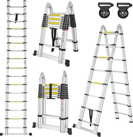 Telescopische ladder van aluminium - uitschuifbare ladder tot 5 m, multifunctioneel en draagbaar