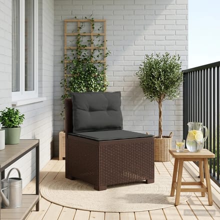 vidaXL - Eén-zits - Tuin - Sofa - met - Kussens - Rieten - Look - PP - Bruin