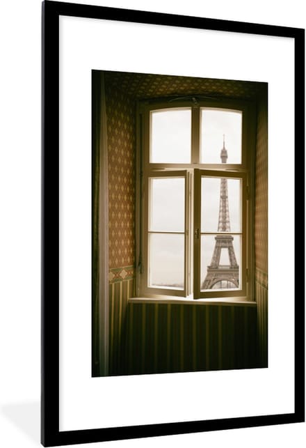 Fotolijst incl. Poster - Uitzicht op de Eiffeltoren in Parijs - 80x120 cm - Posterlijst