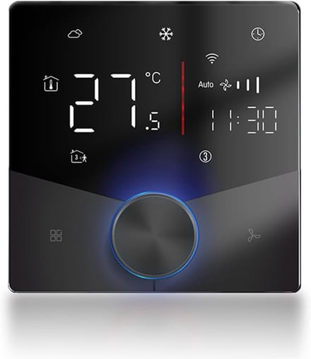 Slimme Thermostaat - Klimaatregelaar Temperatuurcontroller - Energiebesparing Thuis - 8 Lichteffecten Knop - 12.4 mm Dikte - Zwart