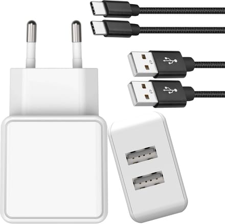Usb Adapter 2 Poorten + usb C naar usb Kabel 2 Meter - Usb naar usb C Kabel - Usb C Kabel - Oplaadkabel usb C - Usb C Oplader Set - Usb C naar usb Kabel voor Telefoon