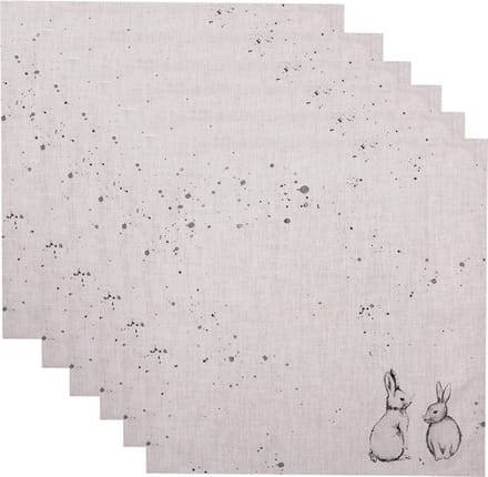 Clayre & Eef Servetten Katoen Set van 6 40x40 cm Beige Grijs Katoen Konijn